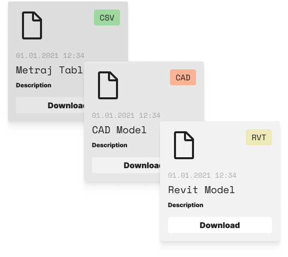 Downloadable CAD, BIM, and quantity files